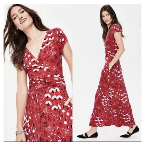 Boden Womens Lily Jersey Maxi Dress Red Pop Peony Meadow Size US 10P UK 14P Soft - Picture 10 of 10